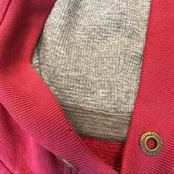 AÉROPOSTALE athletic department red hoodie with pocket, M, patchwork stitching. - Picture 11 of 14